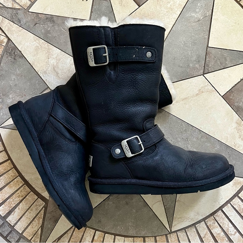 UGG Black Leather Buckle Boots